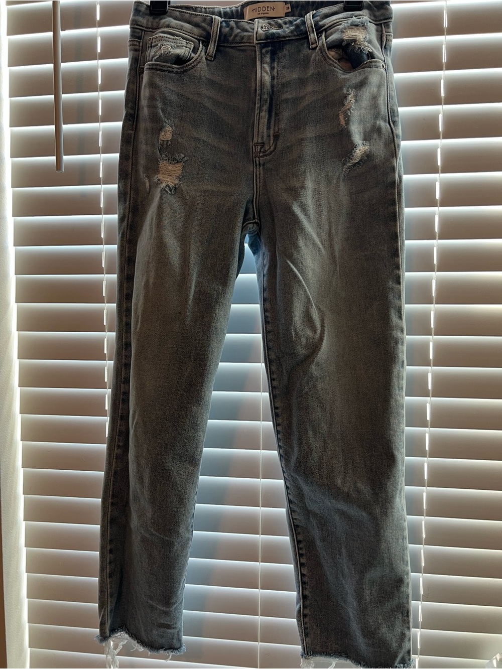 Distressed High-Rise Straight Jeans in